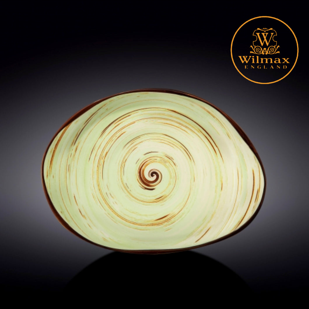 Wilmax - 旋轉紋系列陶瓷石頭形狀碟-開心果色(33cm)