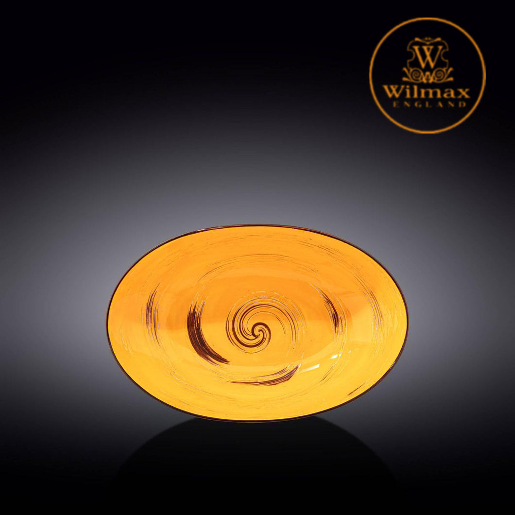 Wilmax - 旋轉紋系列陶瓷橢圓形碗-黃色(25cm)